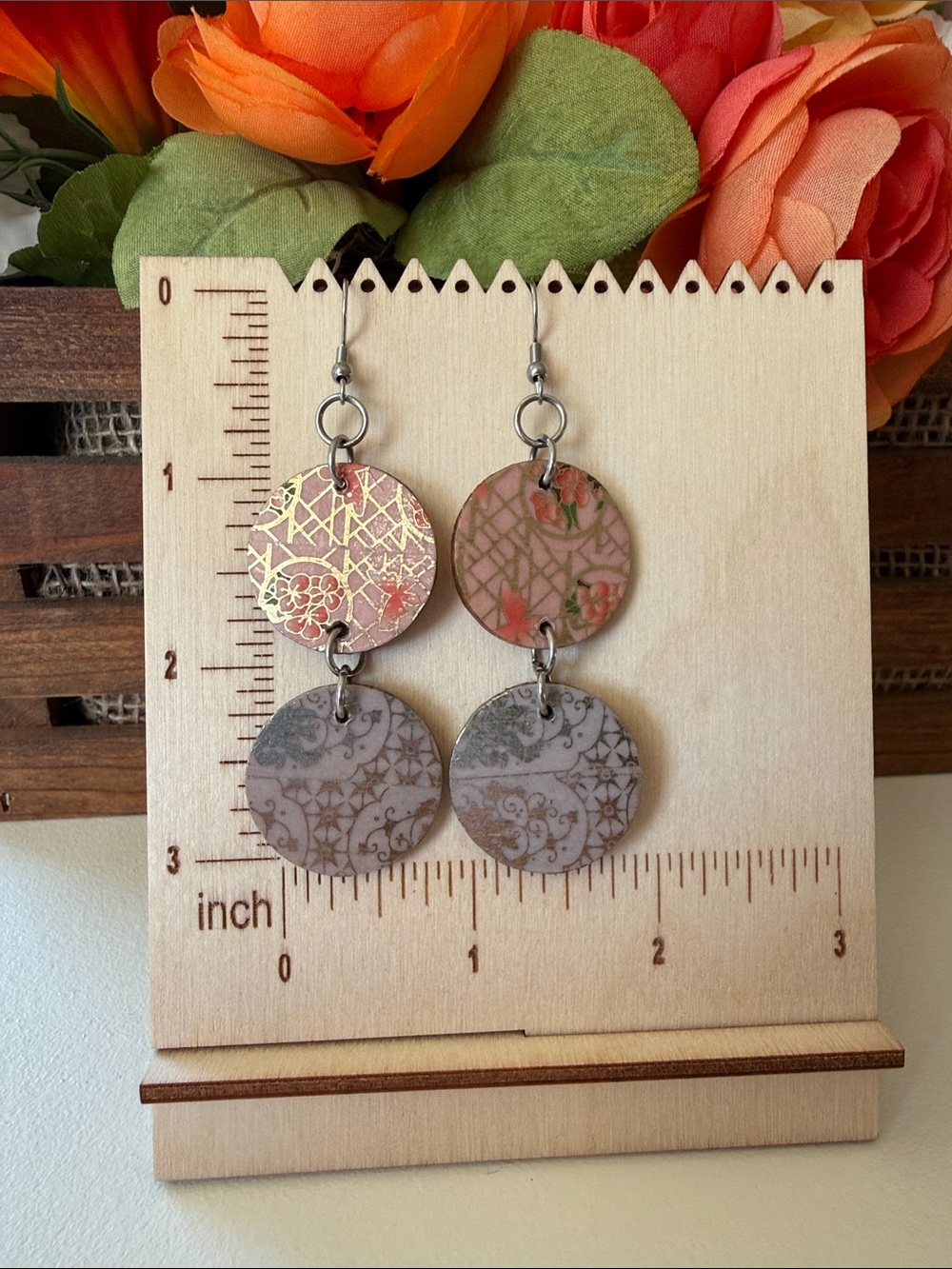 2 for $15. Handcrafted Floral Gold Accent Double-Disk Earrings